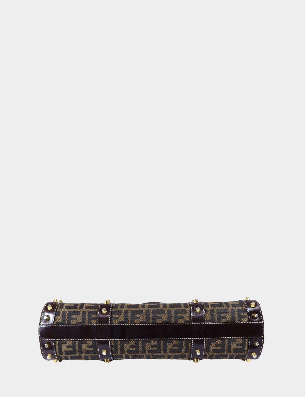 Black Fendi Zucca Canvas and Leather Studded Satchel Bag For Sale