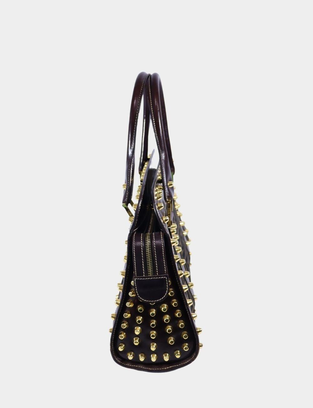 Women's Fendi Zucca Canvas and Leather Studded Satchel Bag For Sale