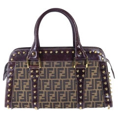Fendi Zucca Canvas and Leather Studded Satchel Bag