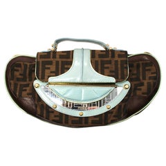 Fendi Zucca Canvas & Aqua Leather Vanity Mirror Clutch Bag With Strap