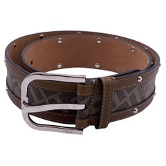 Fendi Zucca Canvas Brown Leather Studded Belt Size 90/36