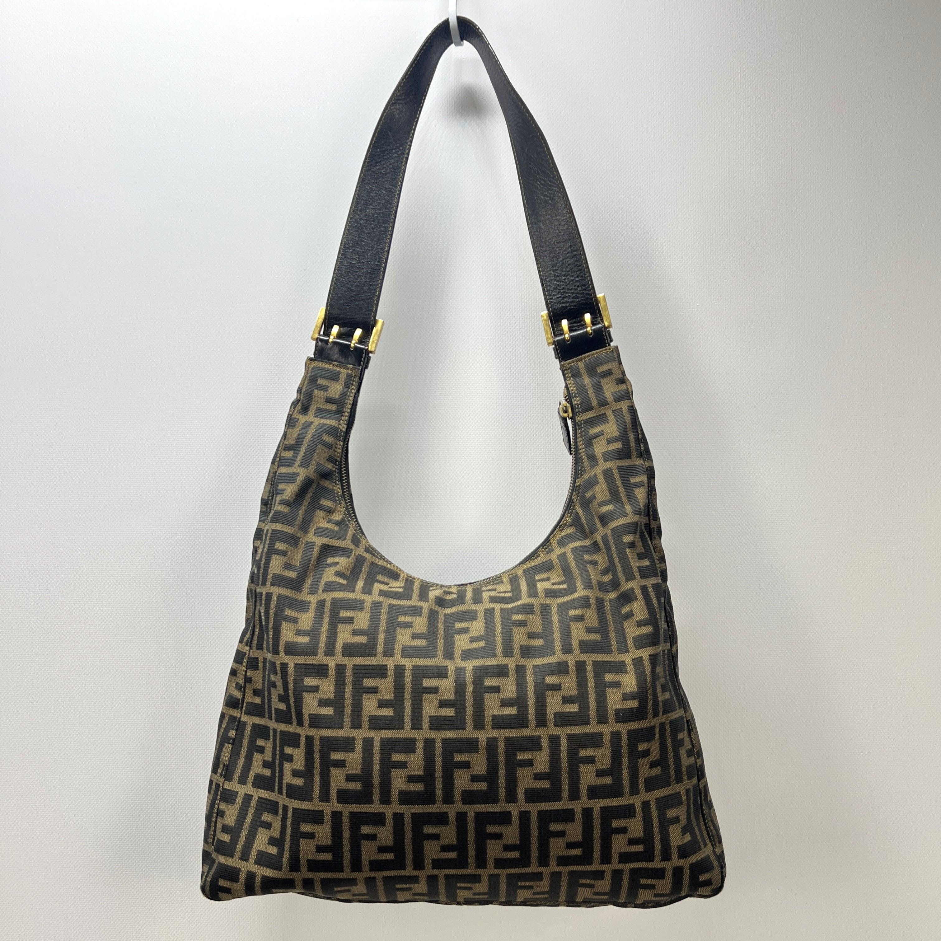 Fendi Zucca Canvas Hobo Bag Braunes Leder im Angebot 1