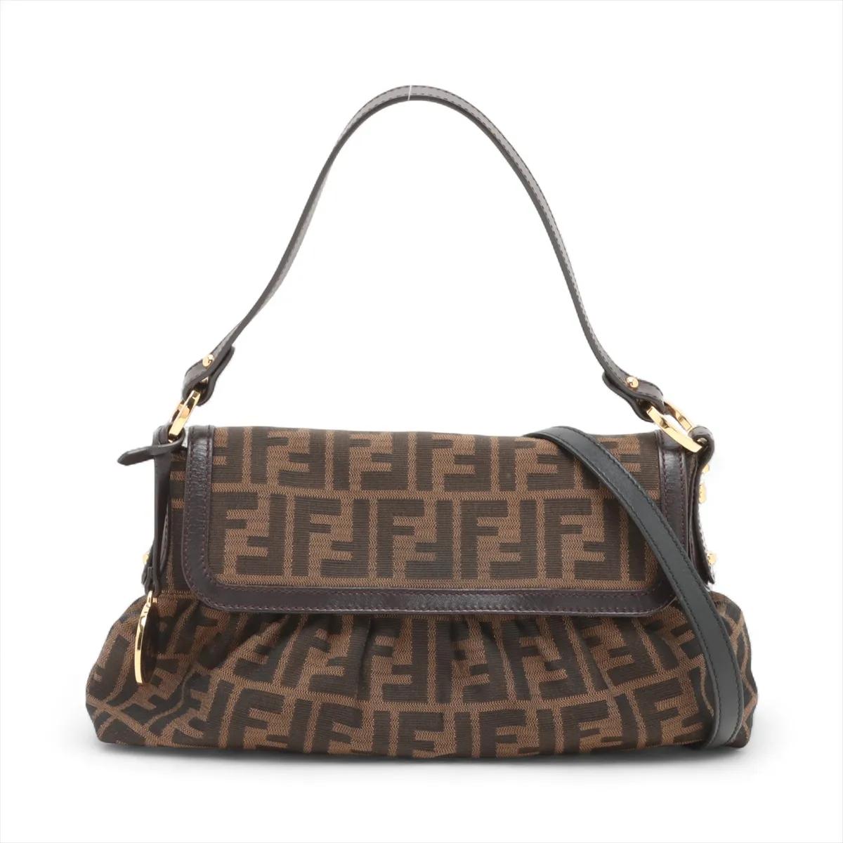 The Fendi Zucca Canvas Leather Shoulder Bag in brown is a timeless piece that highlights the brand’s iconic craftsmanship. Featuring the classic Zucca monogram canvas with leather trim, the bag combines heritage style with everyday functionality.