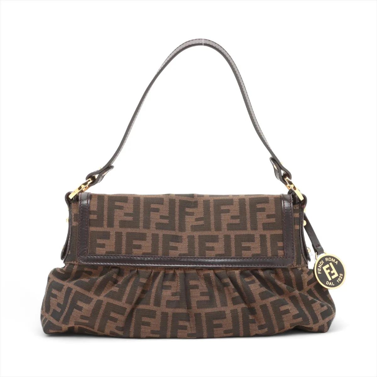 Noir Fendi Zucca Canvas Leather Shoulder Bag Brown en vente