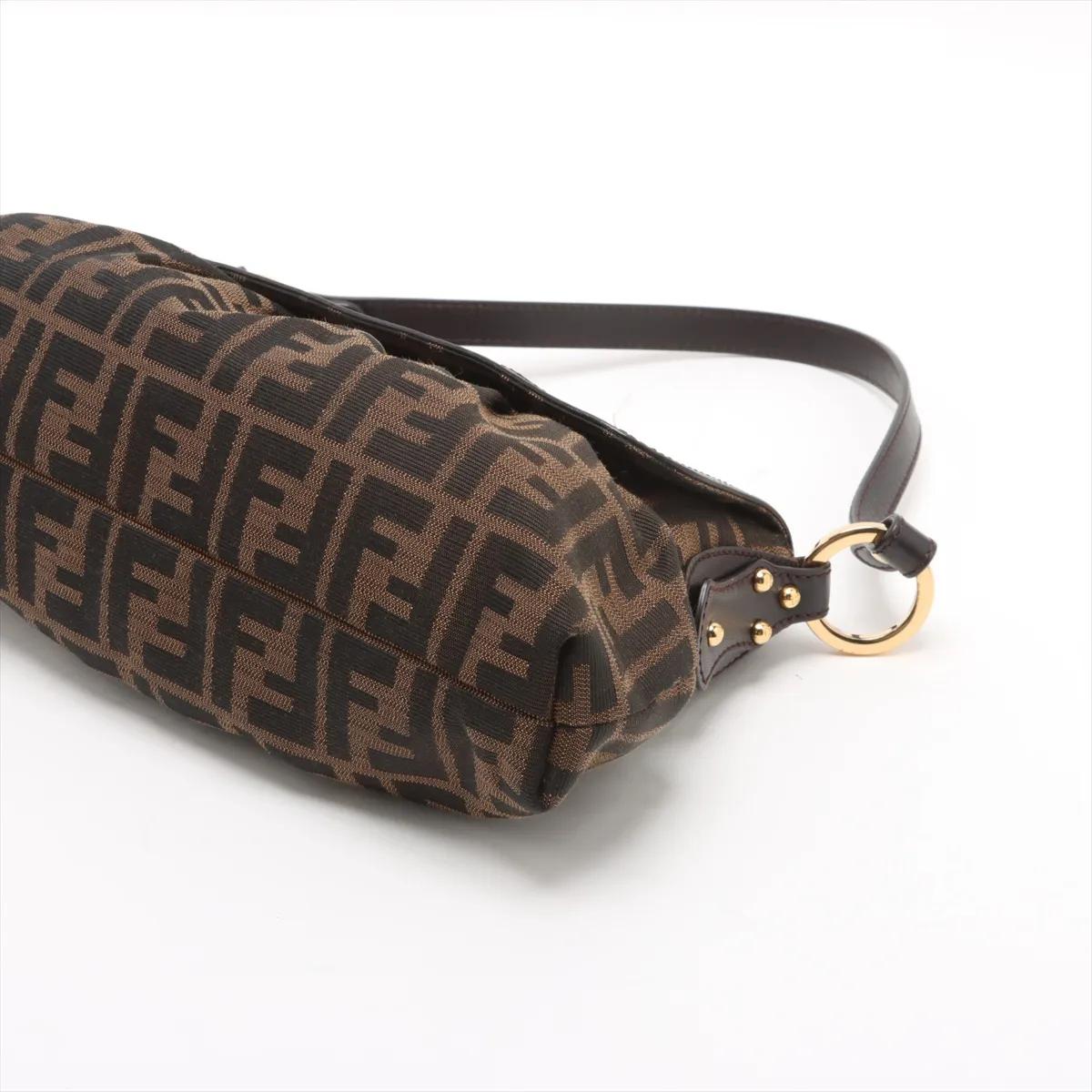 Fendi Zucca Canvas Leather Shoulder Bag Brown Bon état - En vente à Indianapolis, IN