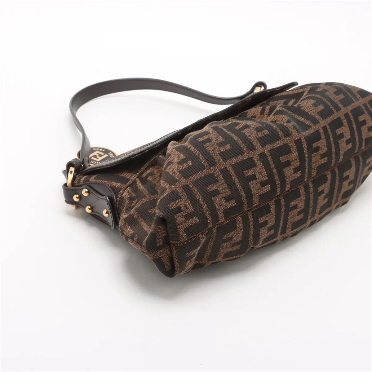 Fendi Zucca Canvas Leather Shoulder Bag Brown Pour femmes en vente