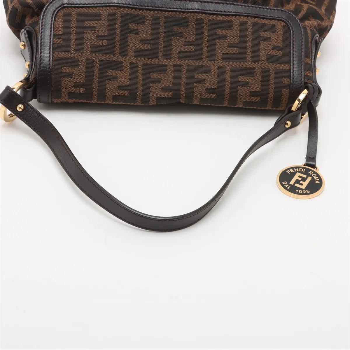 Fendi Zucca Canvas Leather Shoulder Bag Brown en vente 1