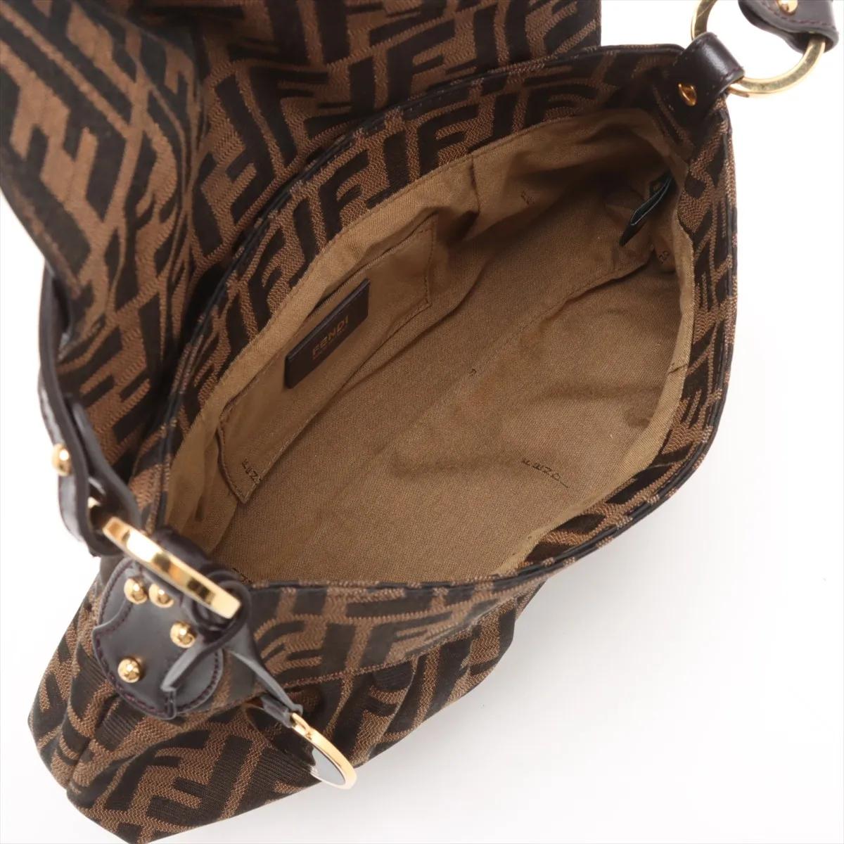 Fendi Zucca Canvas Leather Shoulder Bag Brown en vente 4
