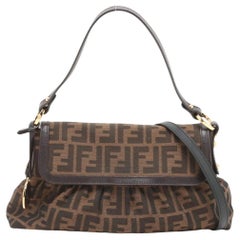 Fendi Zucca Canvas Leather Shoulder Bag Brown