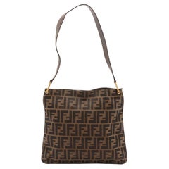 Fendi Zucca Canvas Leather Shoulder Bag Brown