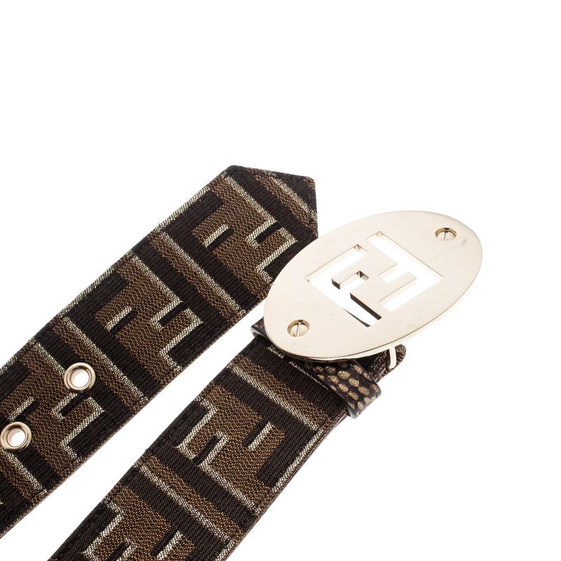 Women's Fendi Zucca Canvas Logo Buckle Belt 100CM