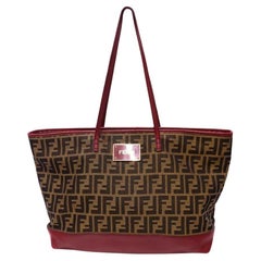 Fendi Zucca Canvas Tote Bag with Red Leather Trim