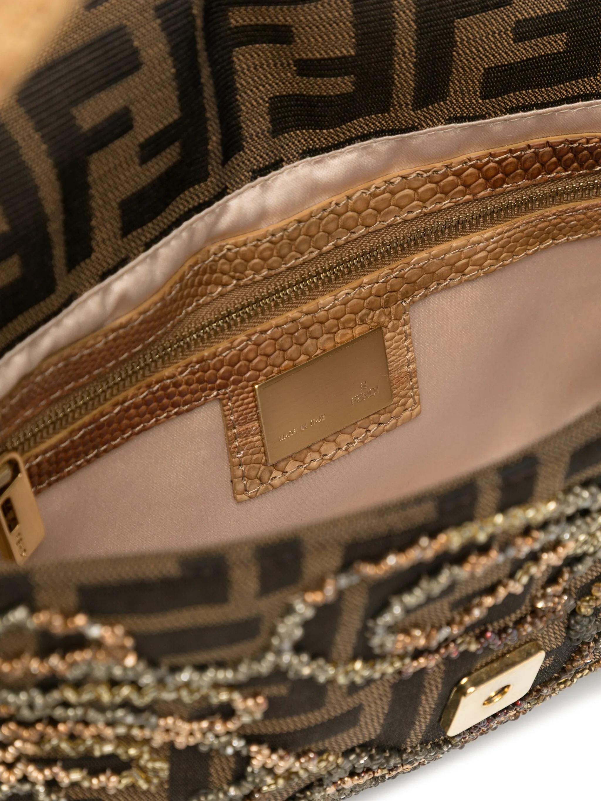 Black Fendi Zucca FF Beaded Baguette For Sale