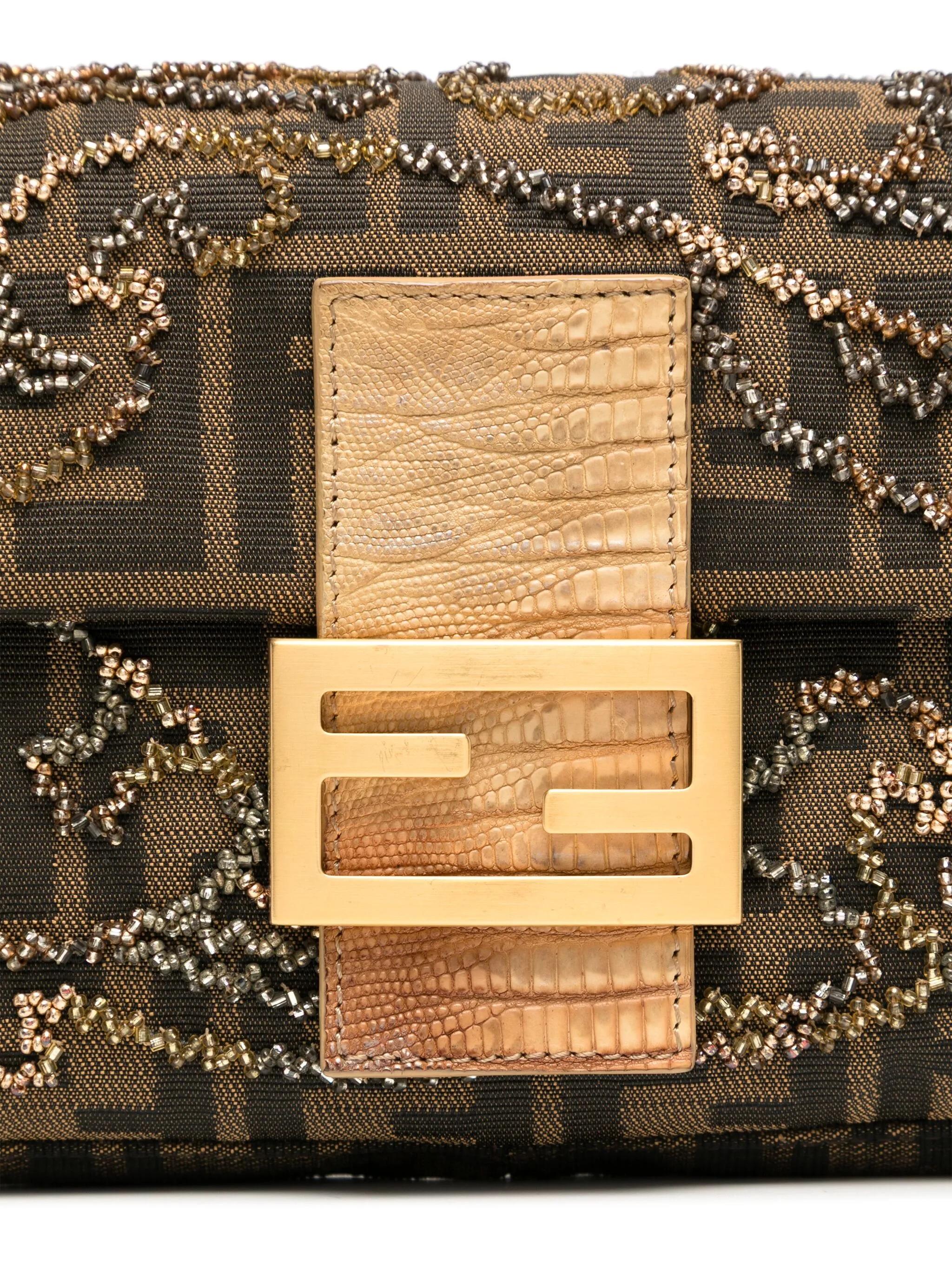 Fendi Zucca FF Beaded Baguette In Excellent Condition For Sale In London, GB