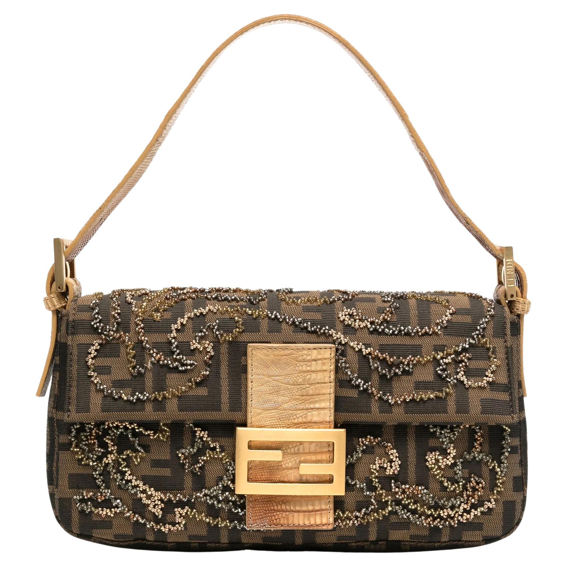 Fendi Zucca FF Beaded Baguette For Sale