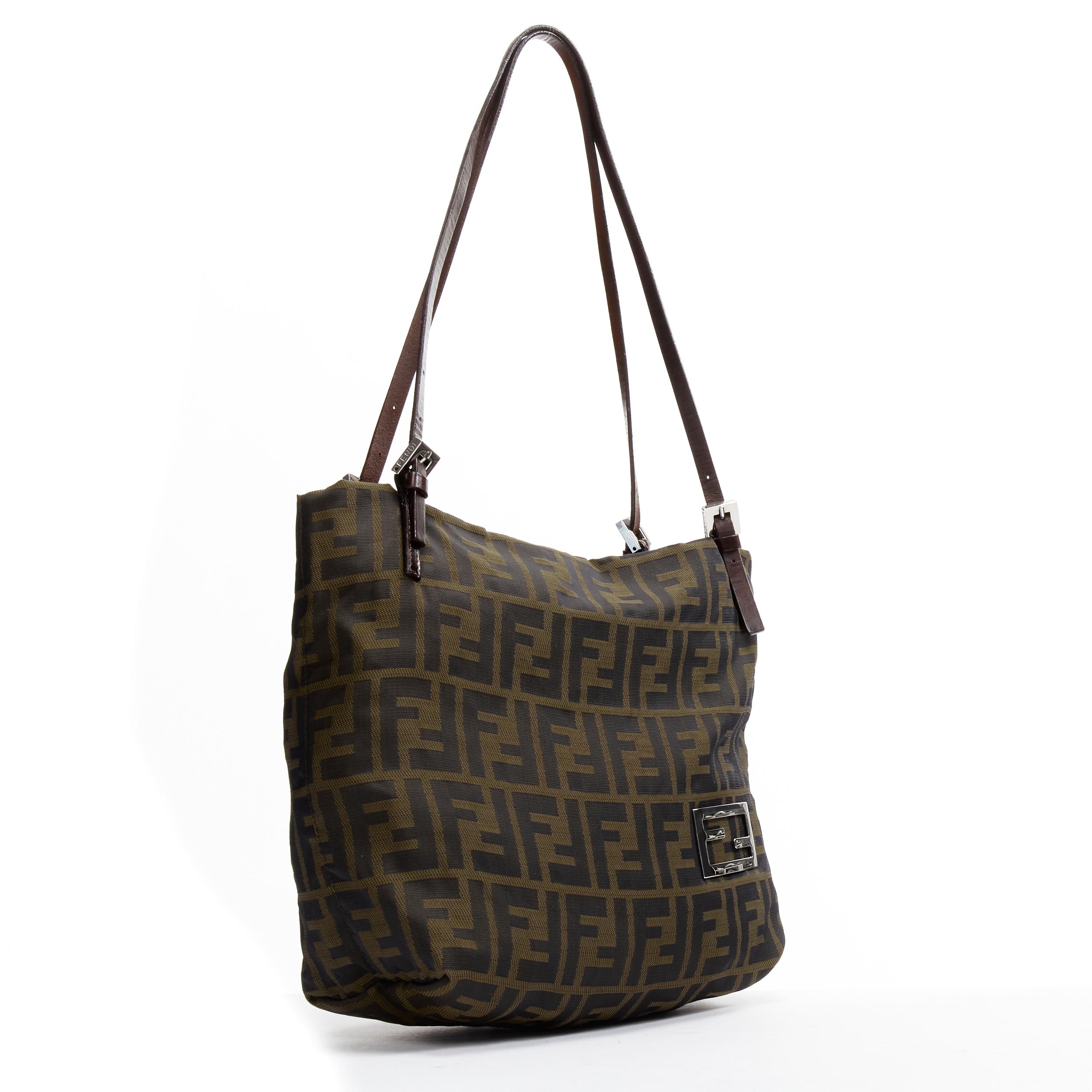 FENDI Zucca FF brown monogram studded top handle tote bag In Good Condition In Hong Kong, NT