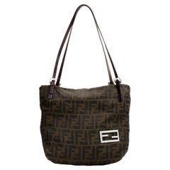 Retro FENDI Zucca FF brown monogram studded top handle tote bag