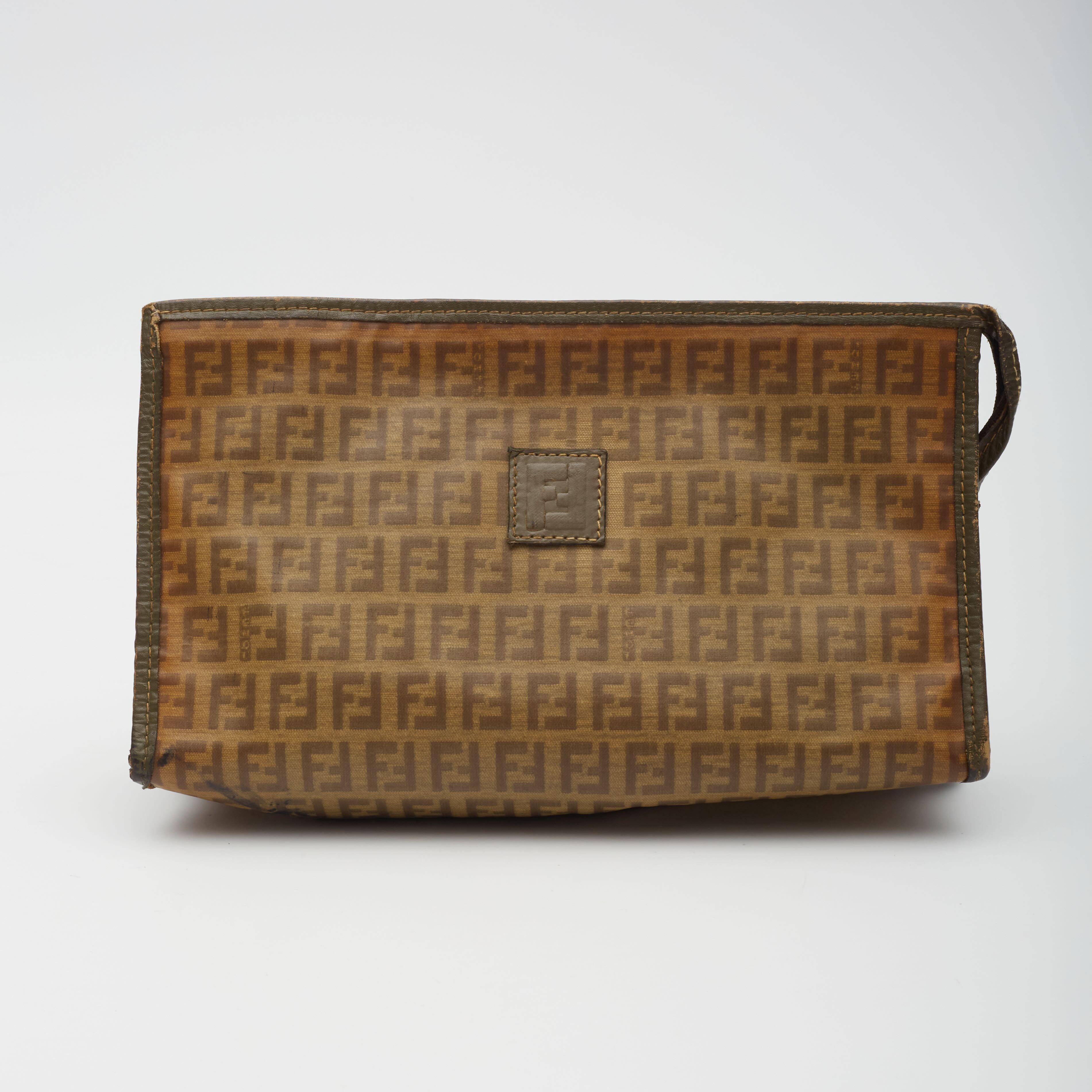 Brown Fendi Zucca FF Canvas Ebony Pouch Vanity Bag For Sale