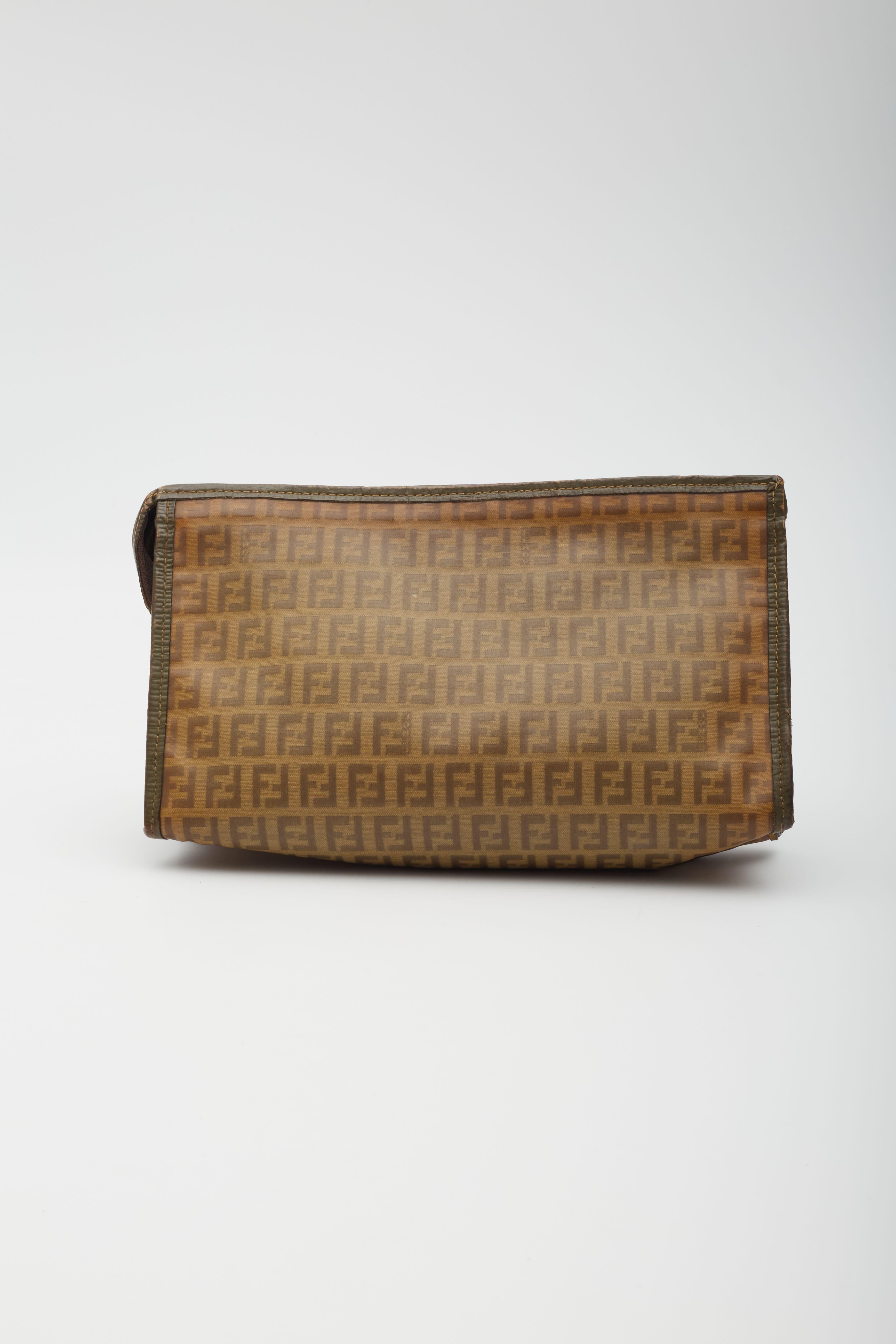 Women's Fendi Zucca FF Canvas Ebony Pouch Vanity Bag For Sale