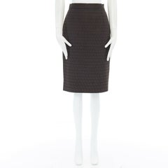 FENDI Zucca FF monogram brown cotton back vent fitted pencil skirt IT40 27"