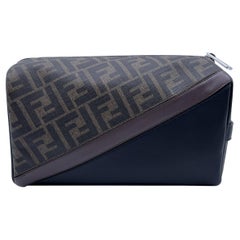 Fendi Zucca FF Monogram Canvas Leather Travel Cosmetic Pouch Bag