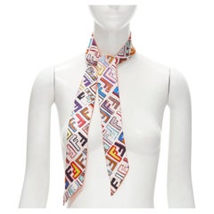 FENDI Zucca FF Monogram print orange jacquard slim neck tie scarf