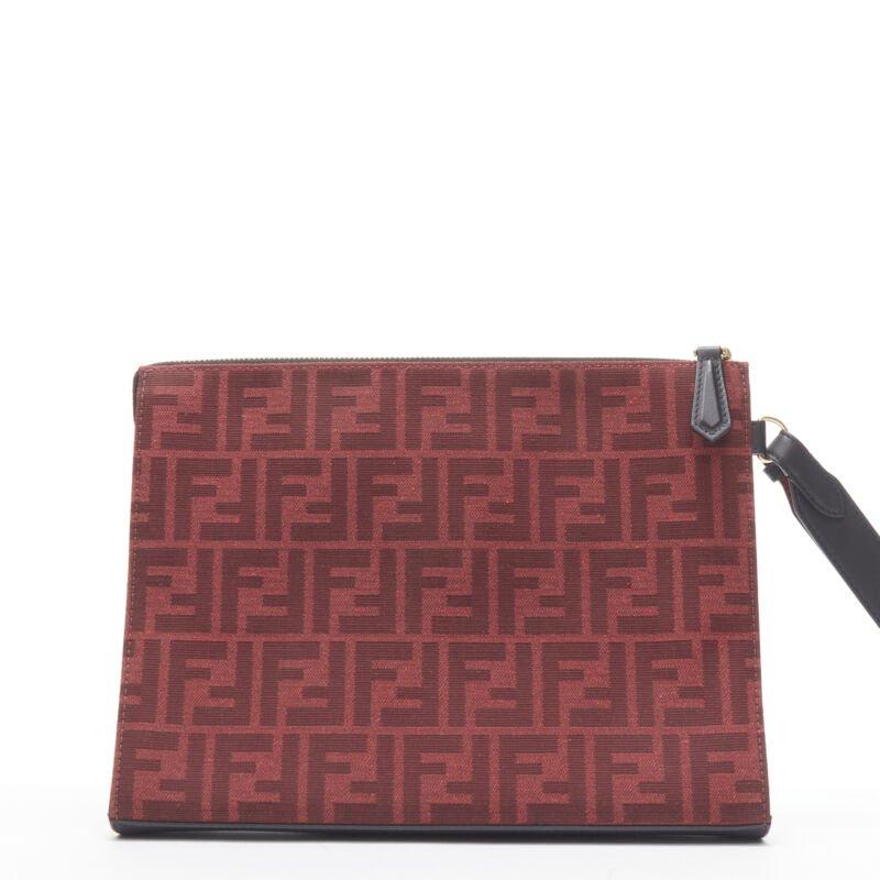 FENDI Zucca FF Monogram rot Canvas schwarz Leder Reißverschluss Clutch Tasche im Zustand „Hervorragend“ im Angebot in Hong Kong, NT