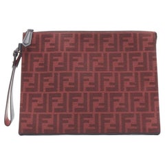 FENDI Zucca FF monogram red canvas black leather zip clutch bag