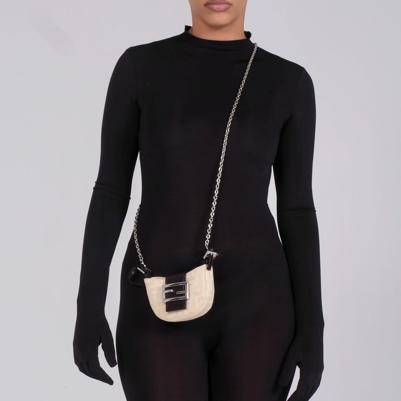 Fendi Zucca FF Neutrals Crescent Micro Bag 6