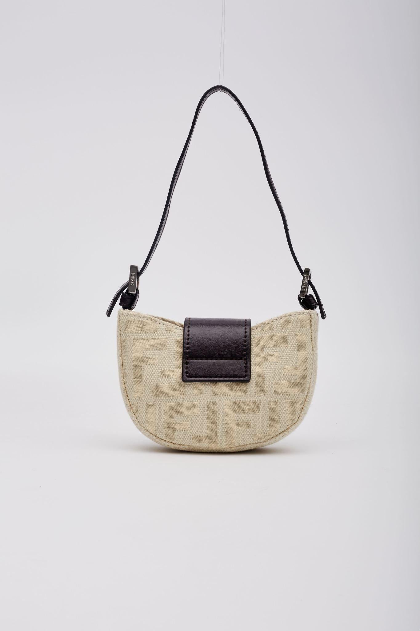 Brown Fendi Zucca FF Neutrals Crescent Micro Bag