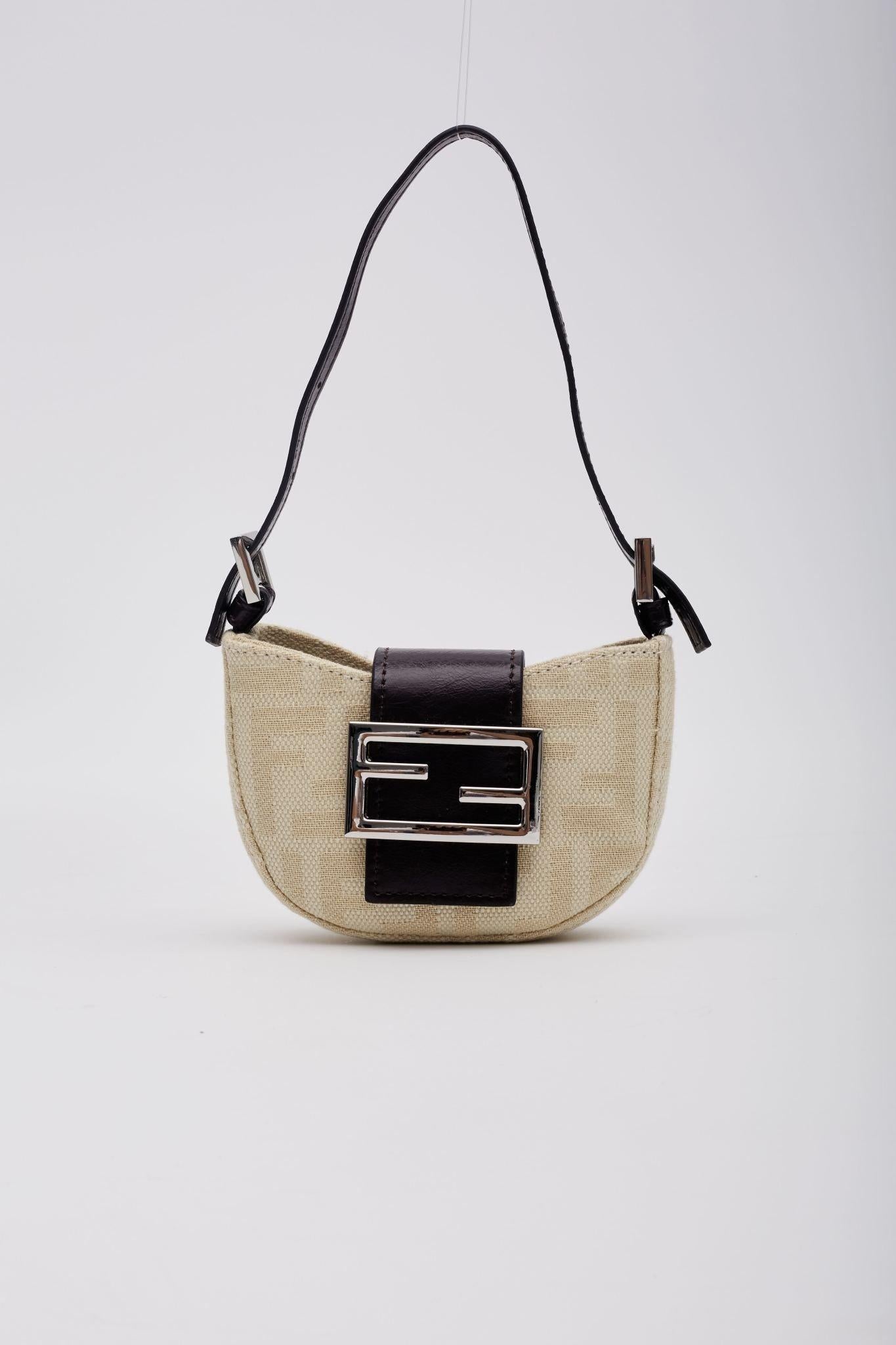 Fendi Zucca FF Neutrals Crescent Micro Bag In Good Condition In Montreal, Quebec