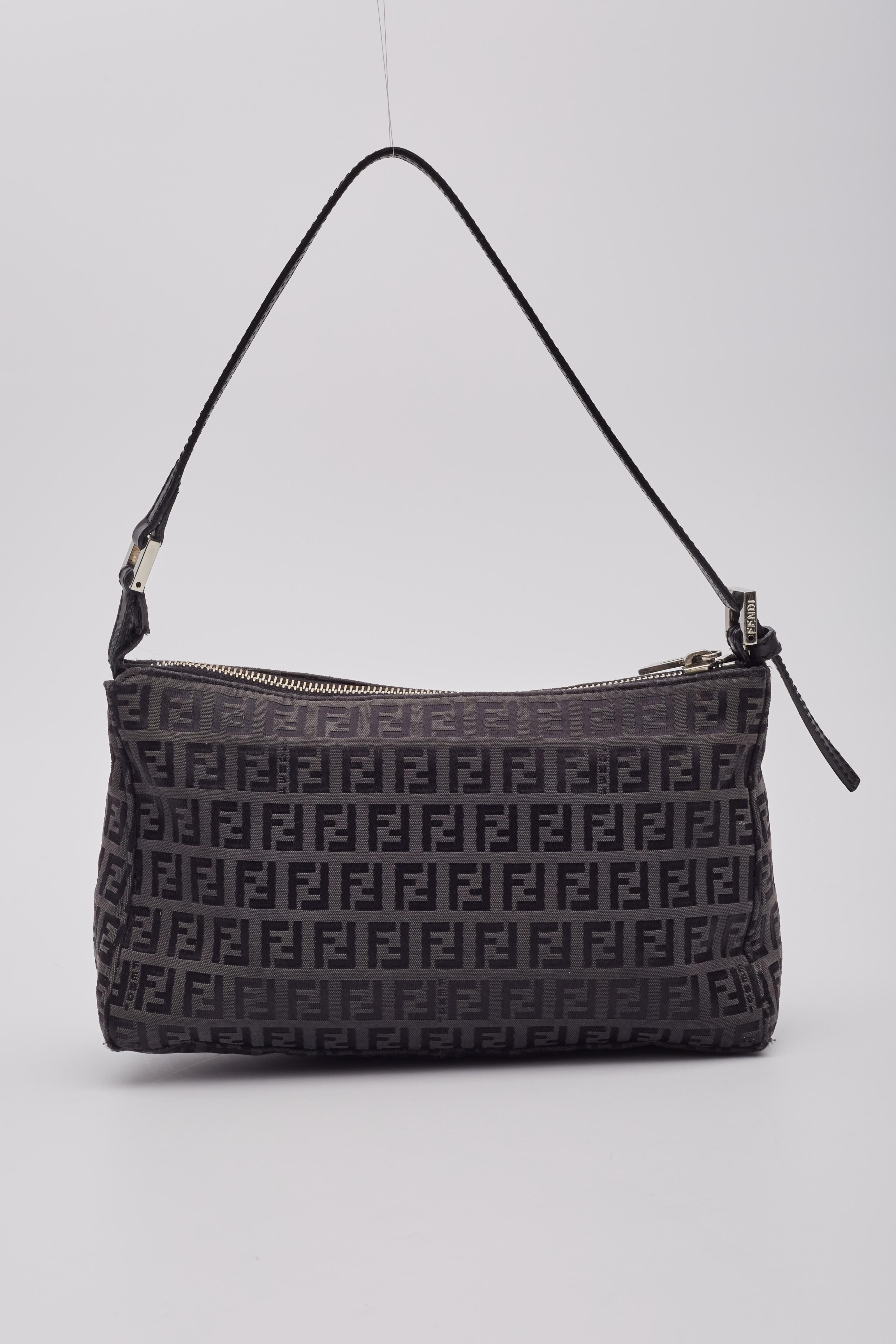 Women's Fendi Zucca FF Print Black Canvas Shoulder Mini Bag For Sale