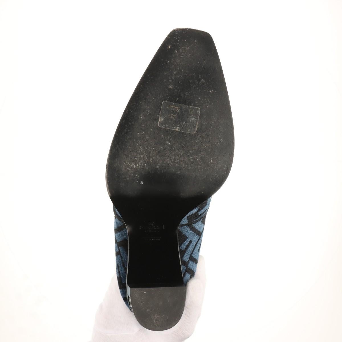 Fendi Zucca Jacquard Leather Long Boots Blue For Sale 5