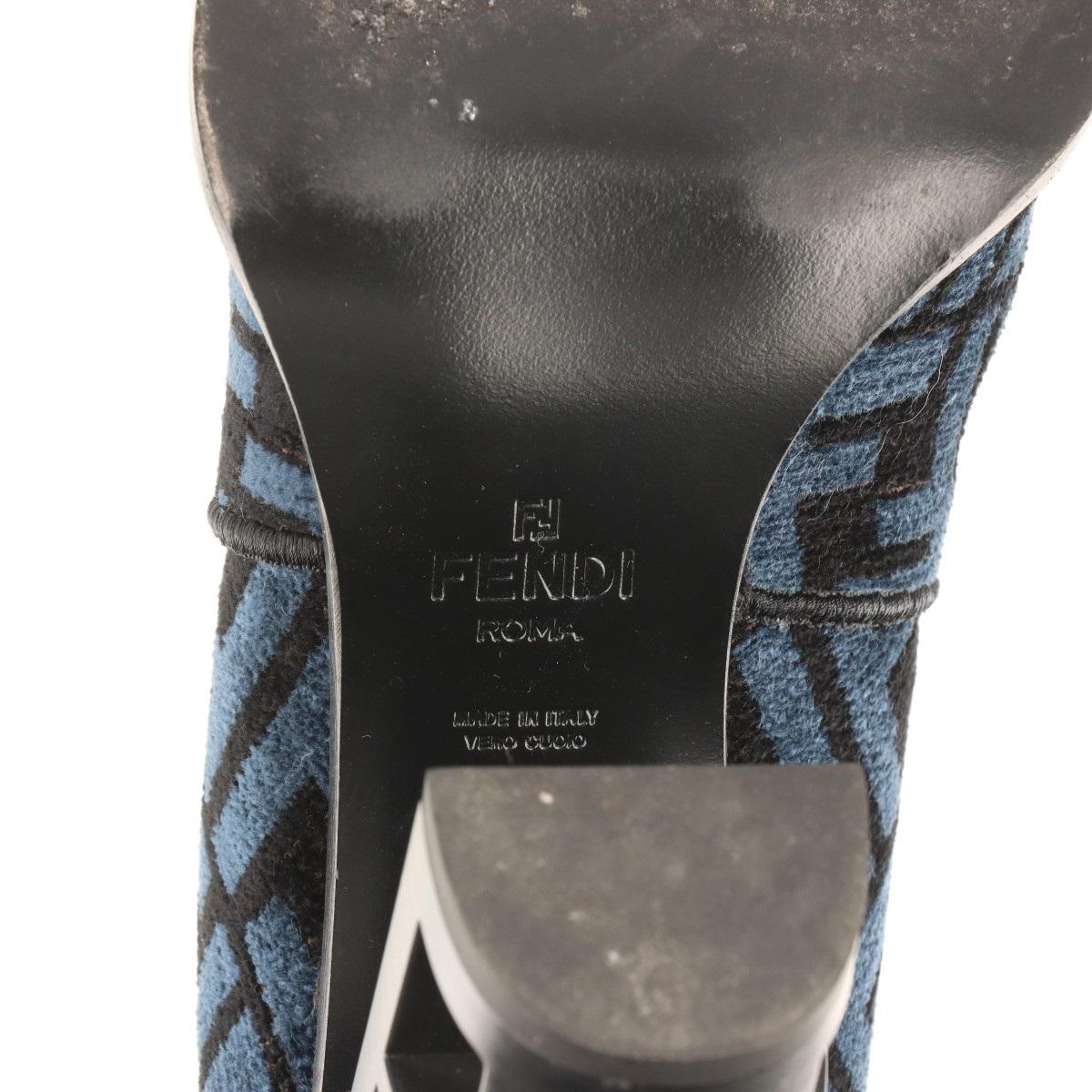 Fendi Zucca Jacquard Leather Long Boots Blue For Sale 6