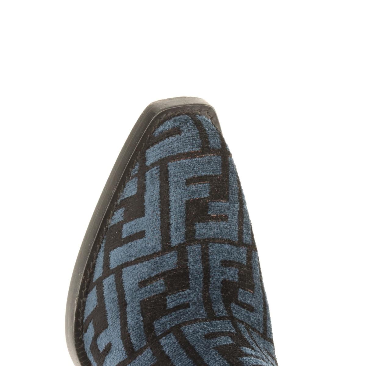 Fendi Zucca Jacquard Leather Long Boots Blue For Sale 8