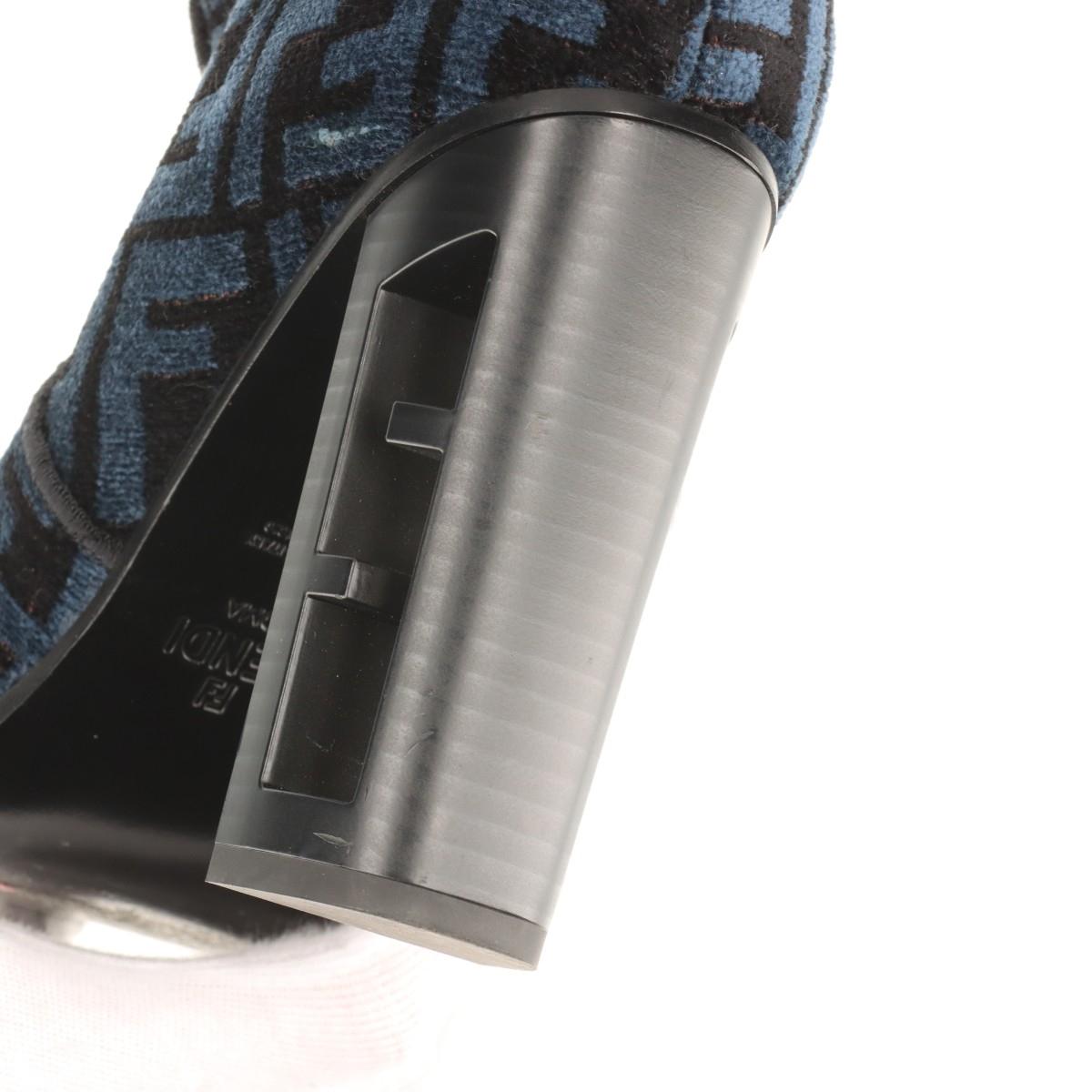 Fendi Zucca Jacquard Leather Long Boots Blue For Sale 12