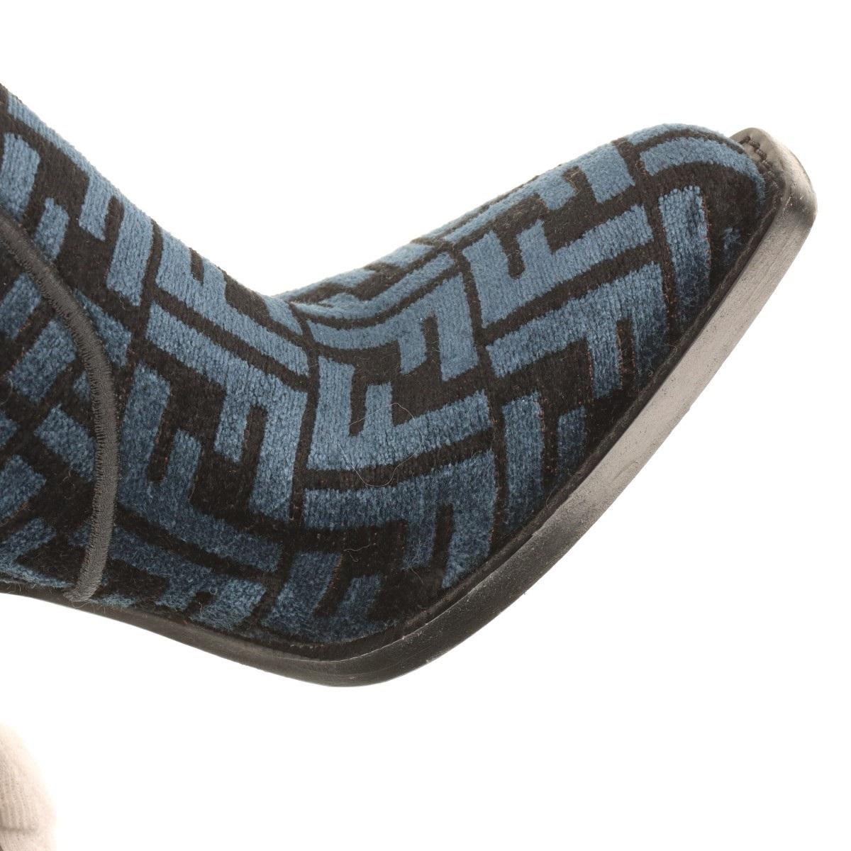Fendi Zucca Jacquard Leather Long Boots Blue For Sale 13
