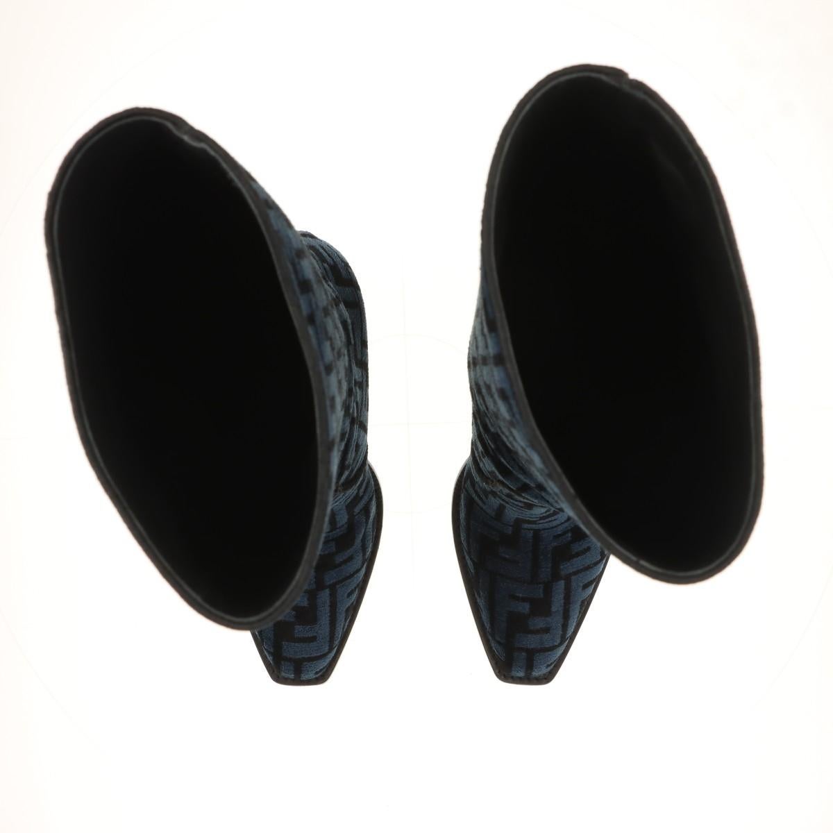 Fendi Zucca Jacquard Leather Long Boots Blue For Sale 3