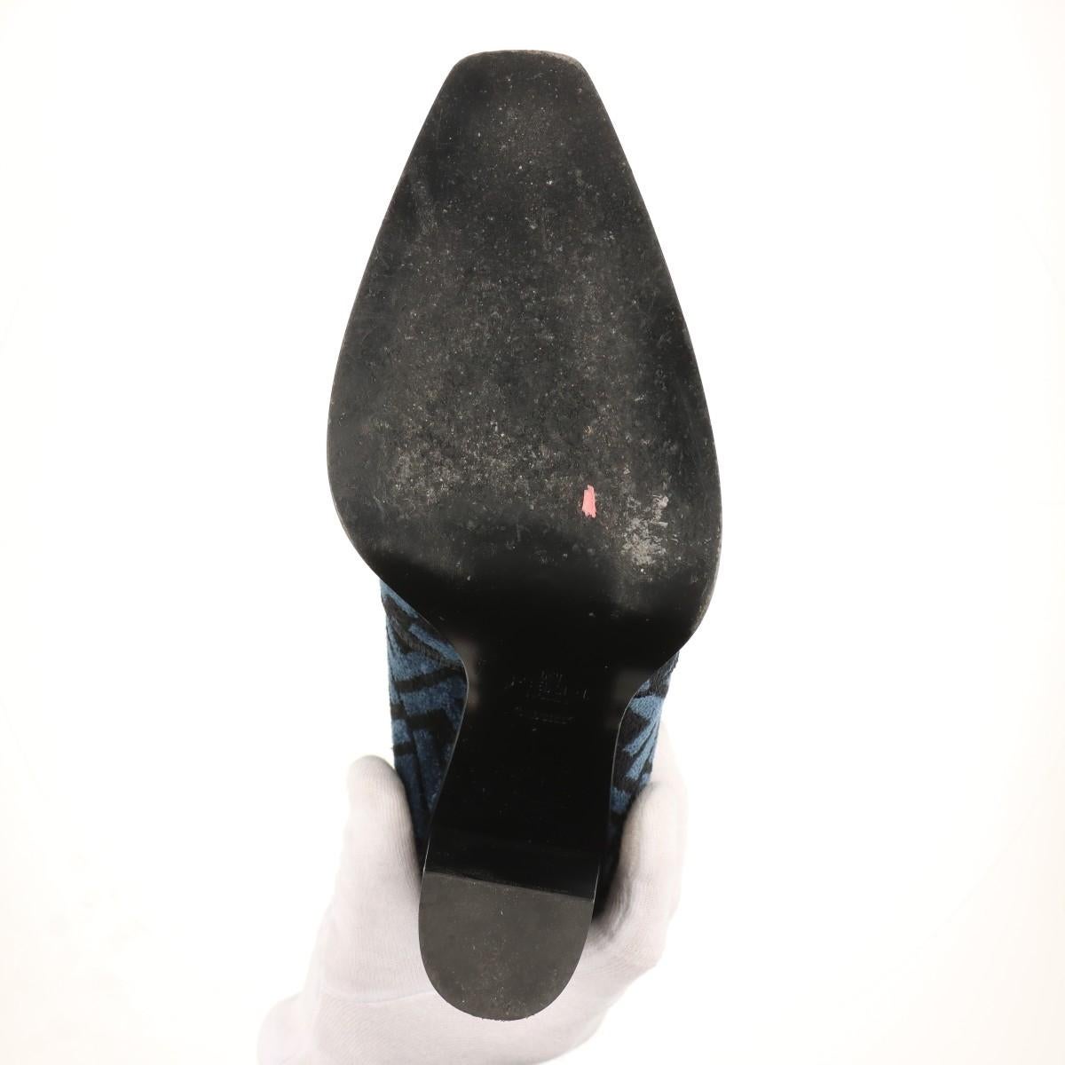 Fendi Zucca Jacquard Leather Long Boots Blue For Sale 4