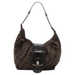 Fendi Zucca Mamma Baguette Canvas Chain Shoulder Bag Brown