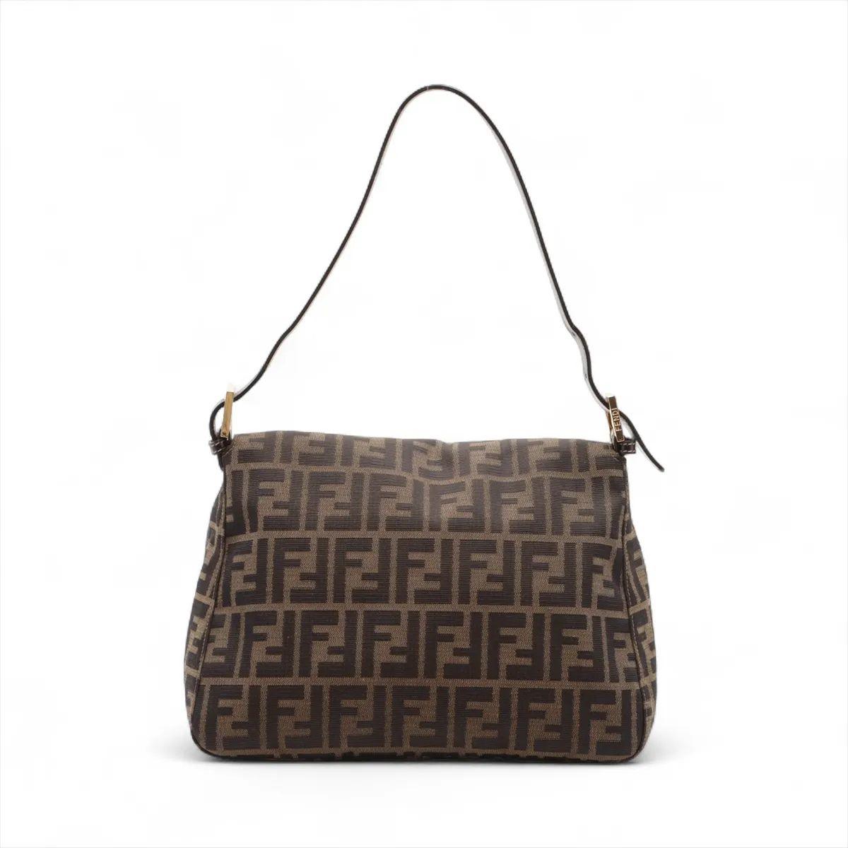 Black Fendi Zucca Mamma Baguette Canvas Leather Shoulder Bag Brown For Sale