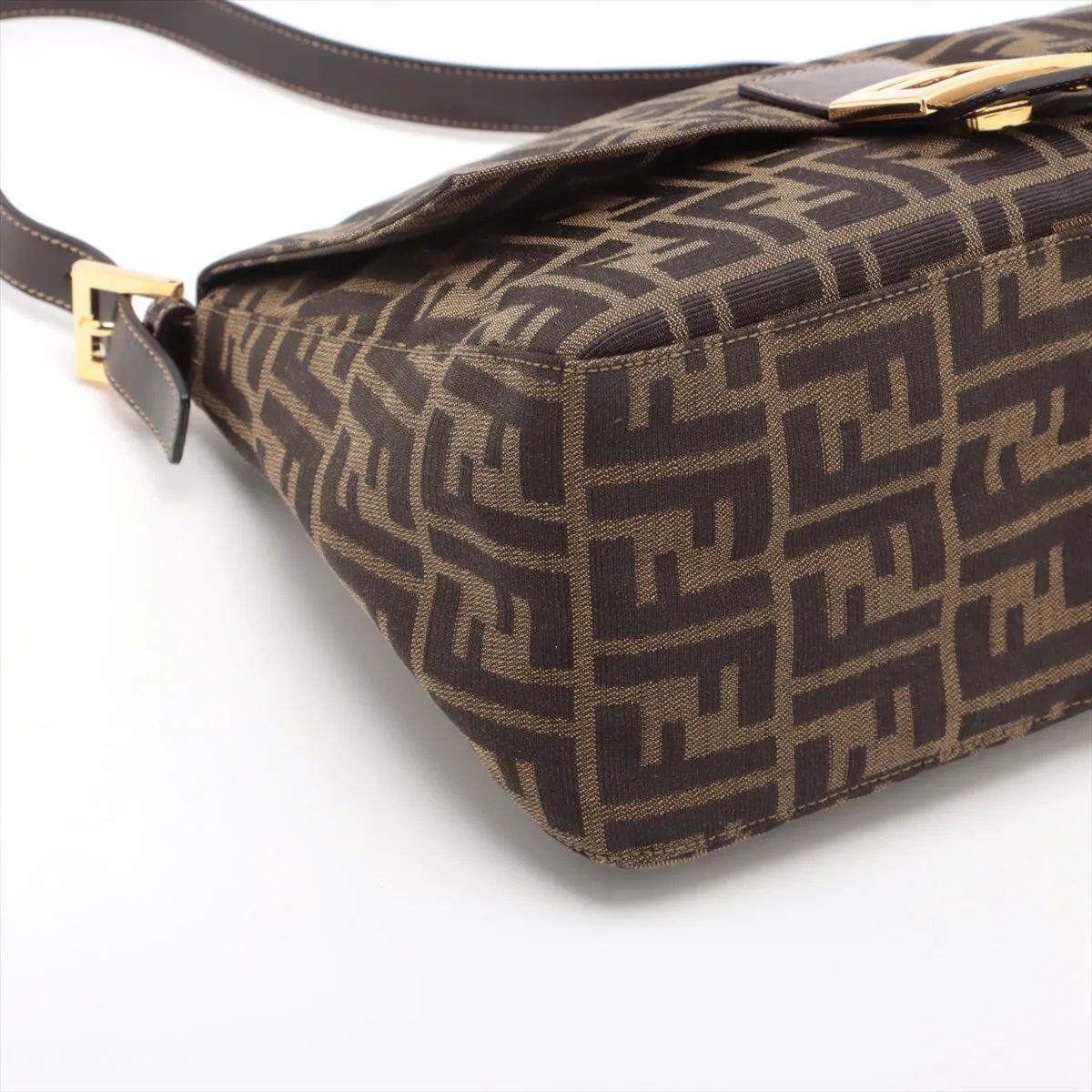 Women's Fendi Zucca Mamma Baguette Canvas Leather Shoulder Bag Brown For Sale