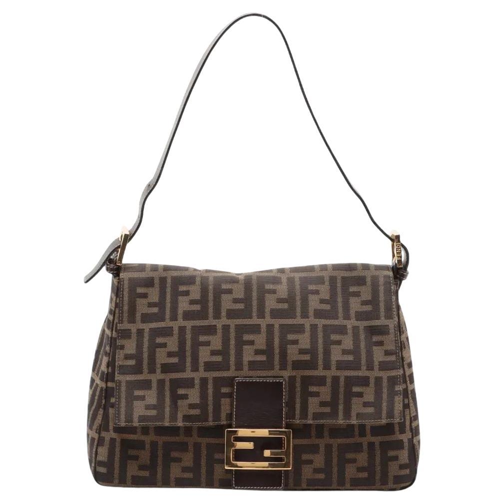 Fendi Zucca Mamma Baguette Canvas Leather Shoulder Bag Brown For Sale