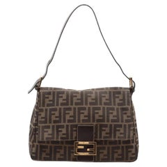 Fendi Zucca Mamma Baguette Canvas Leather Shoulder Bag Brown