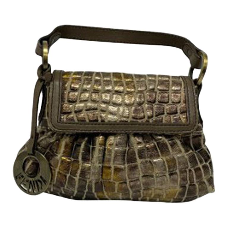 Fendi Zucca Mini Bag in Laminated Fabric with Mud-Colored Leather Inserts