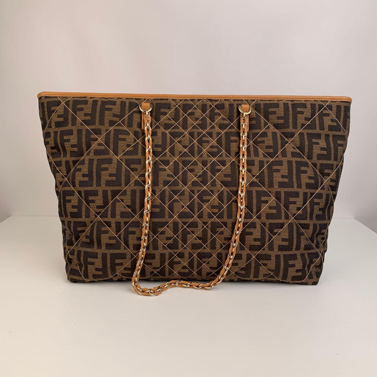 Black Fendi Zucca Monogram Canvas Quilted Roll Tote Bag Shopper