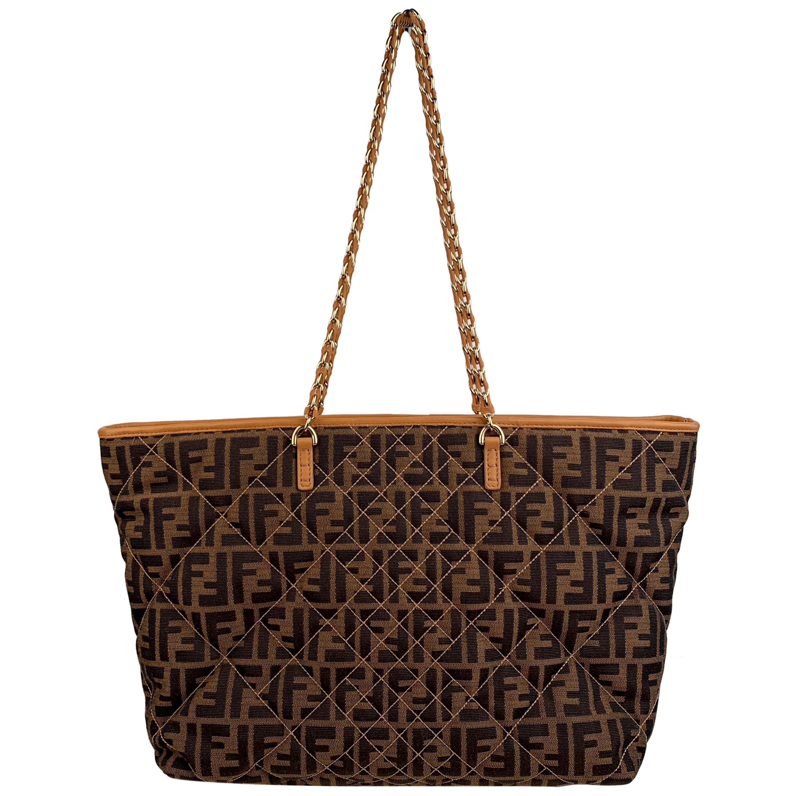 Fendi Zucca Monogram Canvas Quilted Roll Tote Bag Shopper at 1stDibs