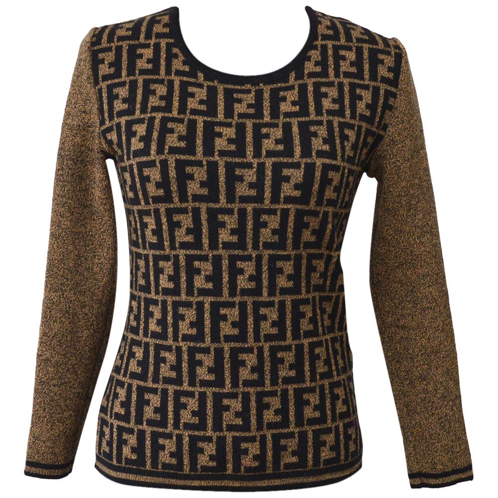 Fendi Zucca Monogram Logo Women's Logo Long Sleeve Sweater Shirt