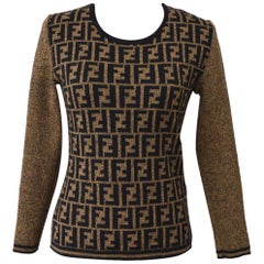 Vintage Fendi Zucca Monogram Logo Women's Logo Long Sleeve Sweater Shirt