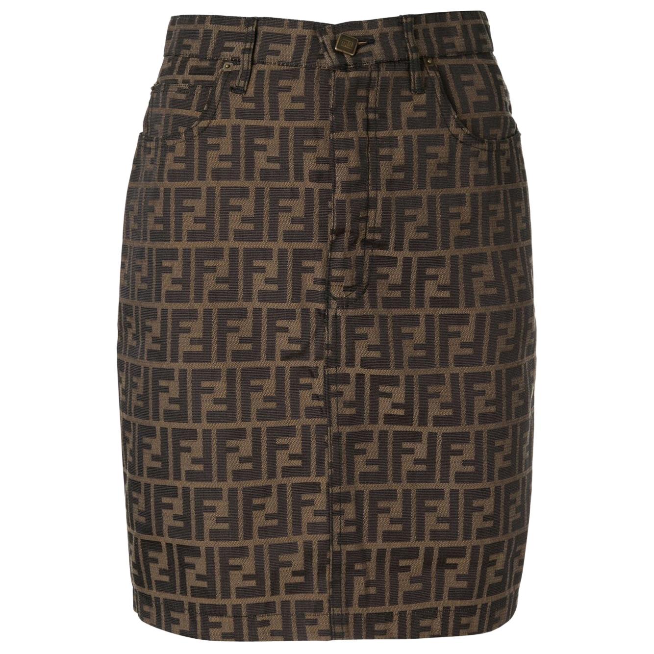 Fendi Zucca Monogram Logo Women's Logo Short  Above the Knee Skirt